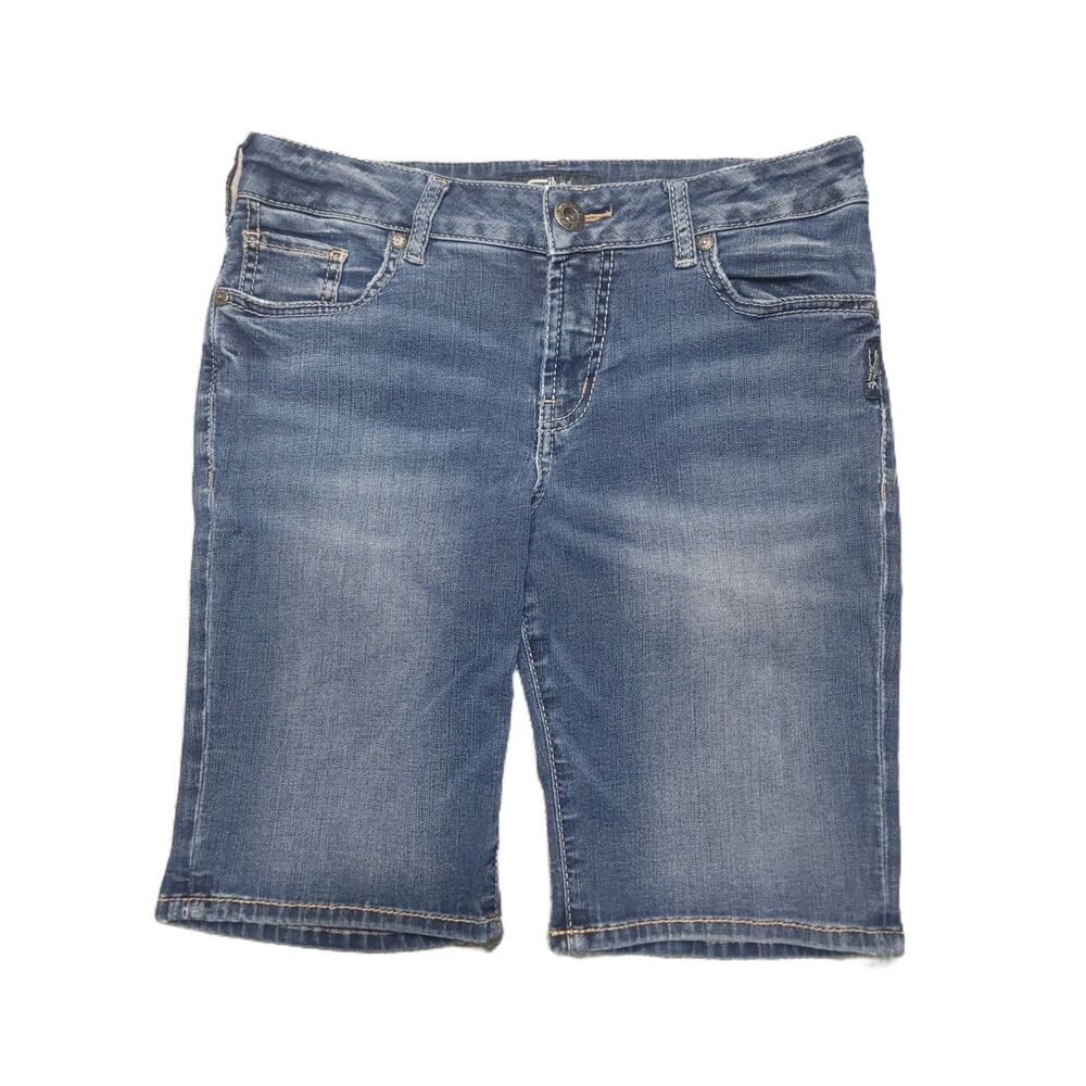 Silver Suki Bermuda Shorts Womens 27/9 Mid Rise Blue Stretch Denim